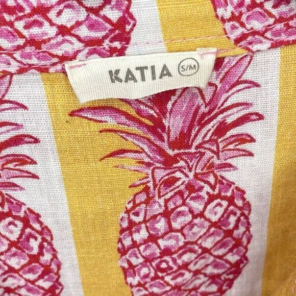 KATIA Cover-Up Womens S / M Pineapple Print Button-Up Tunic Top Linen Blend Pink - Picture 7 of 8